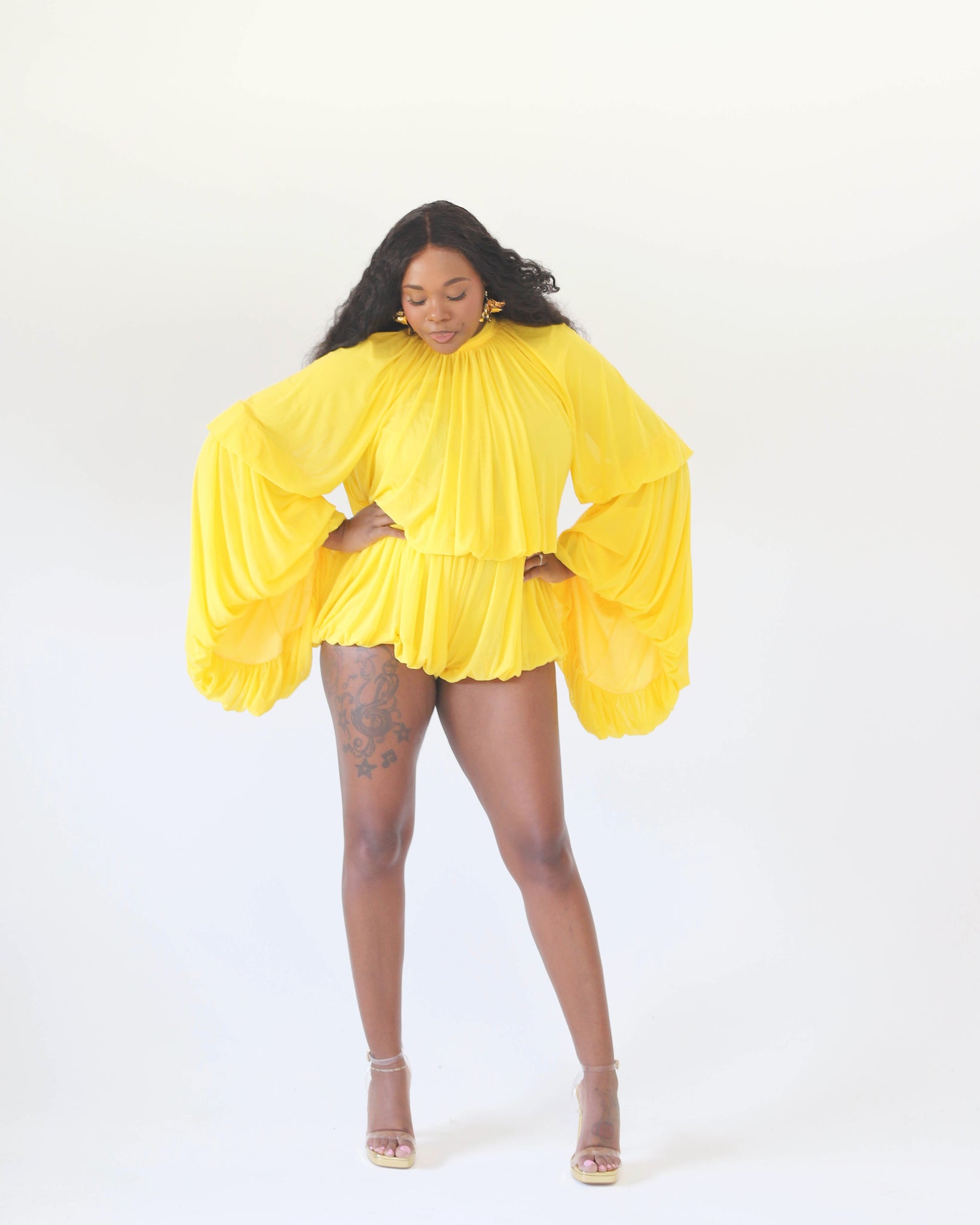 Golden Aura Draped Romper