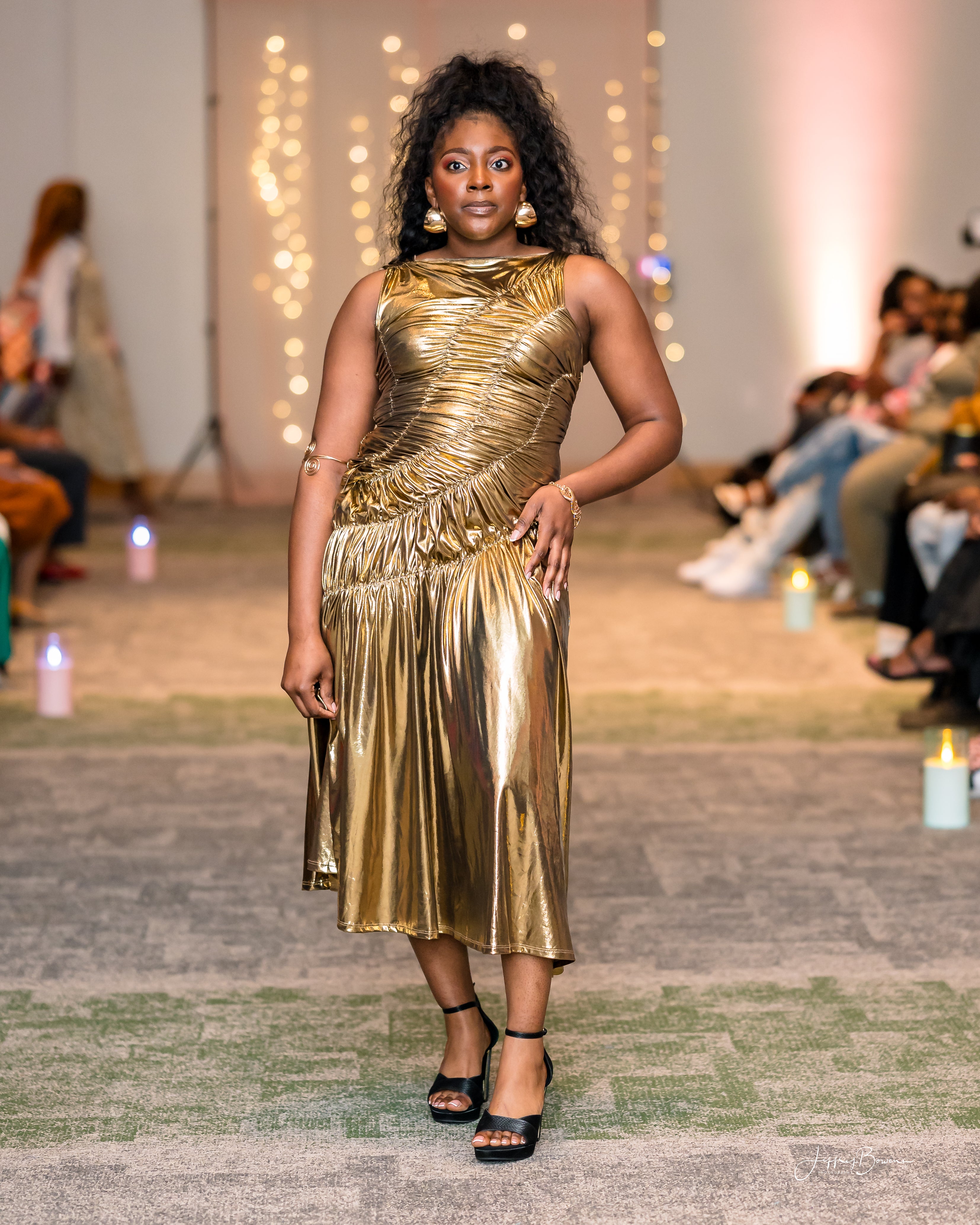 Golden Glow Ruched Dress