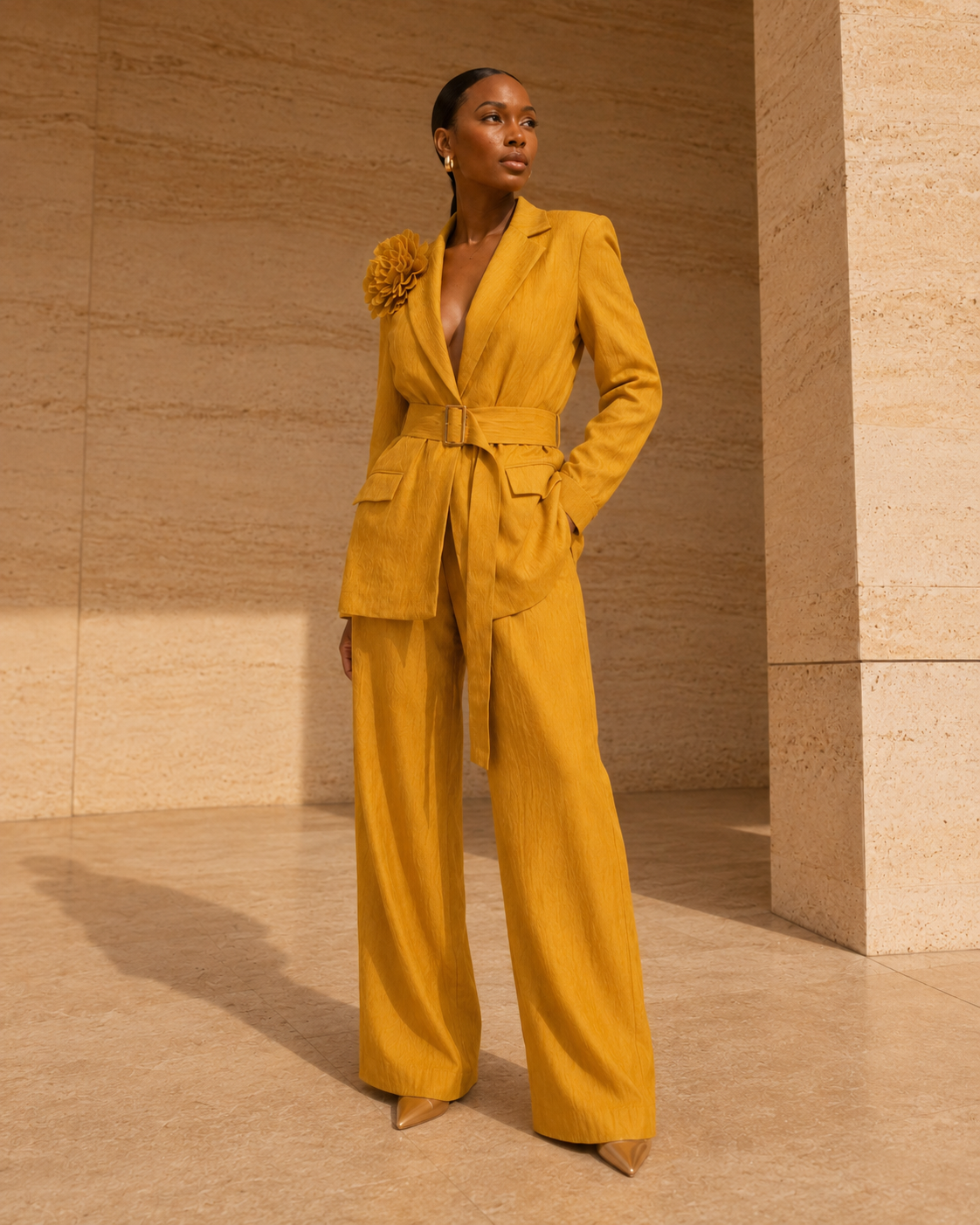 Golden Command Belted Suit (Estimated availability: September 25
Estimated dates are subject to change based on vendor delivery.