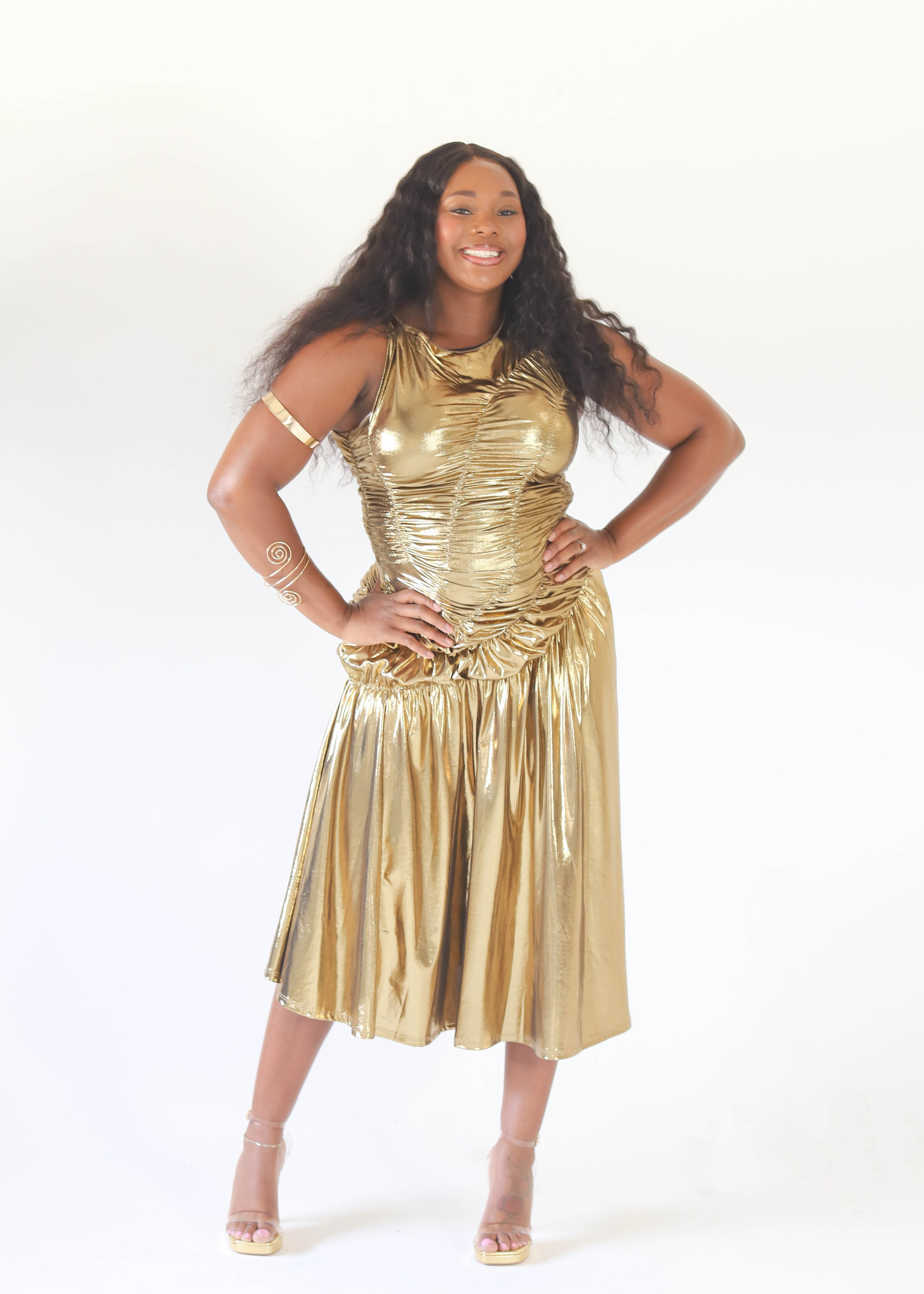 Golden Glow Ruched Dress