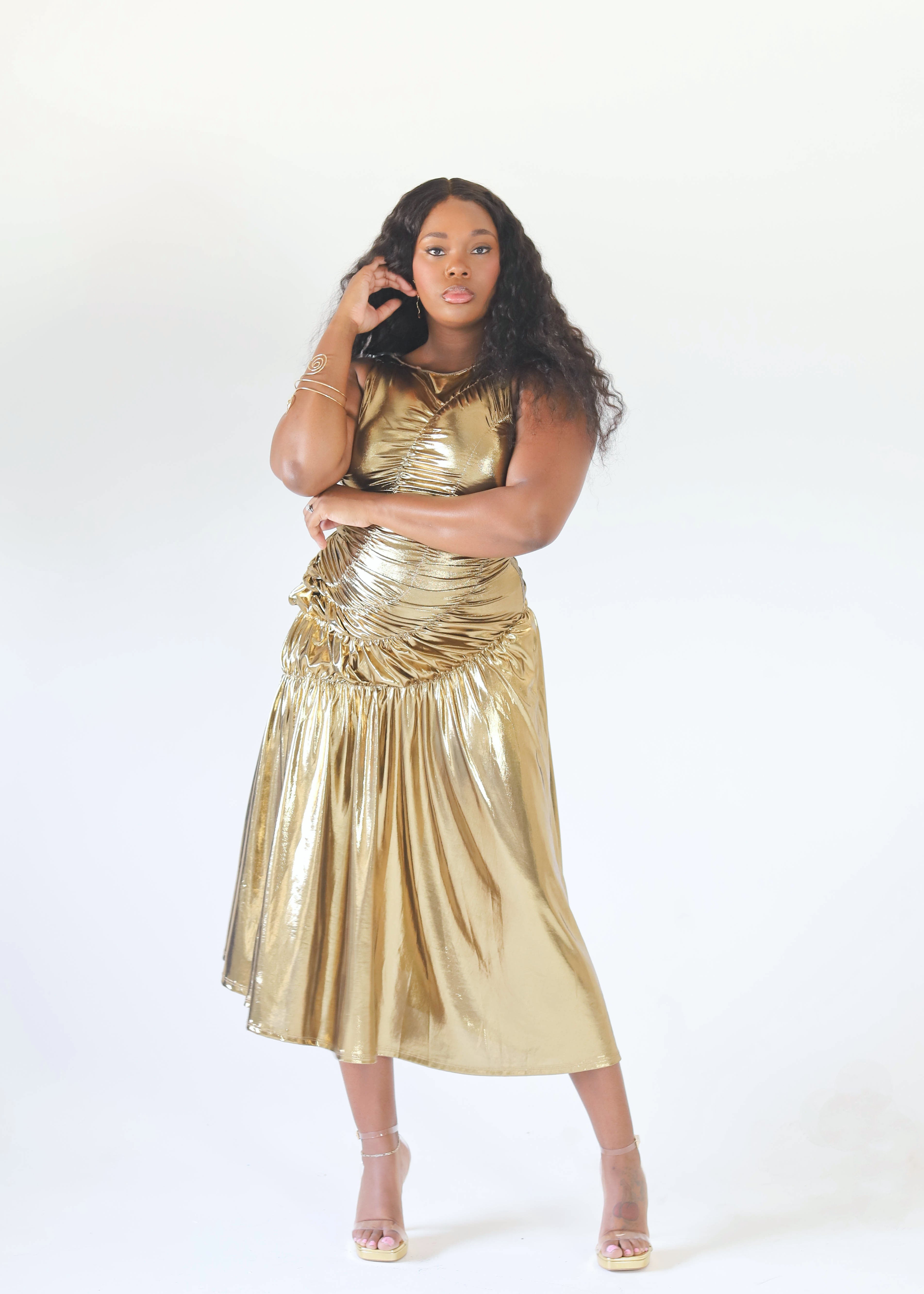 Golden Glow Ruched Dress
