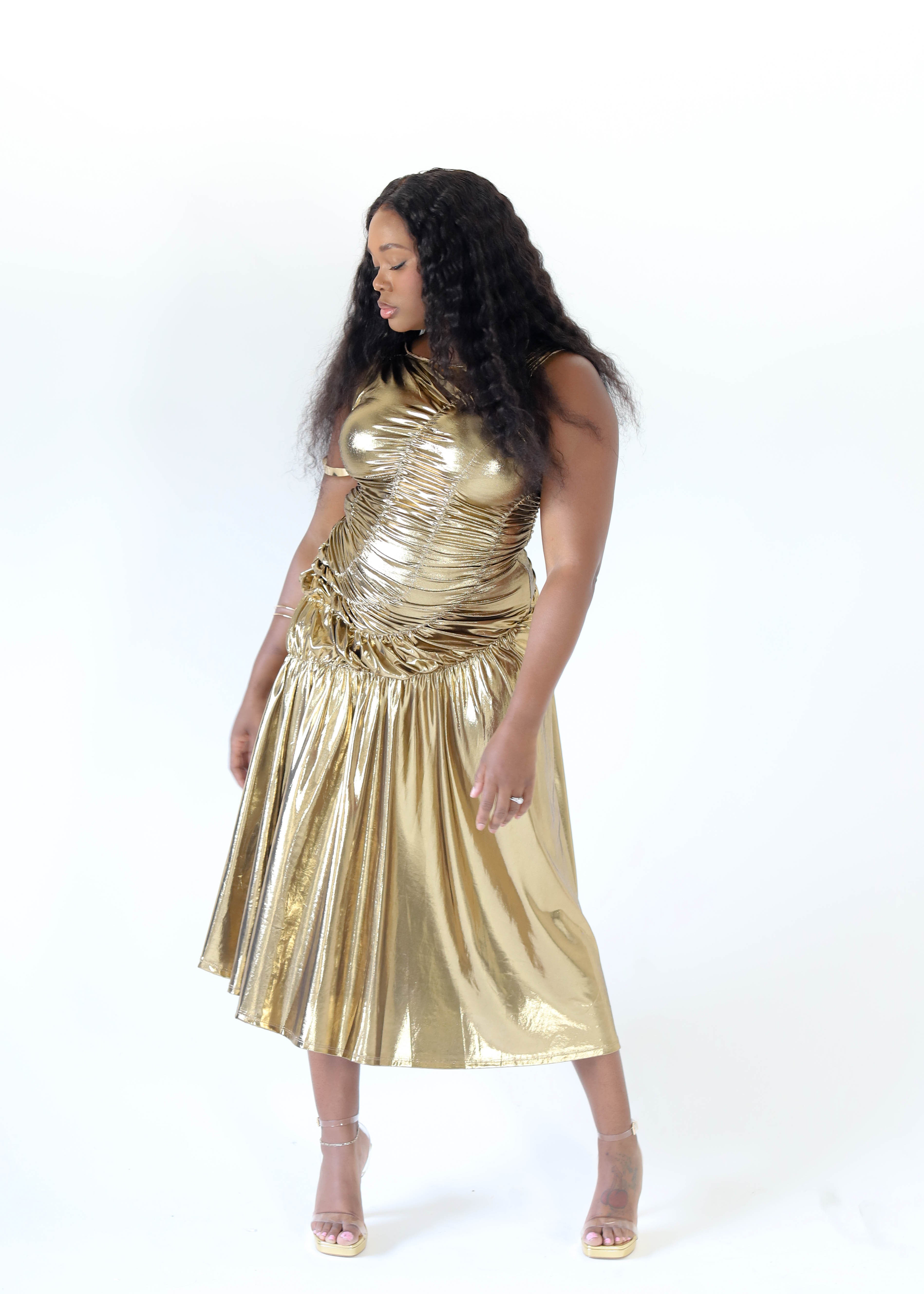 Golden Glow Ruched Dress