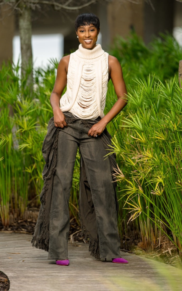 Vintage Green Draped Denim