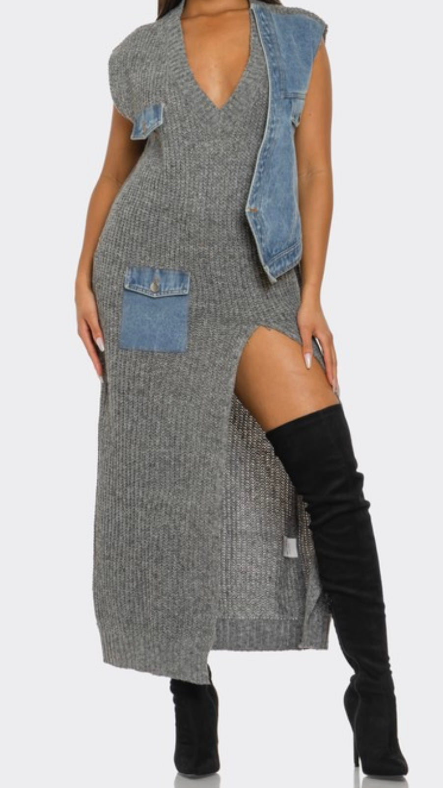 Abstract Luxe Knit Denim Dress